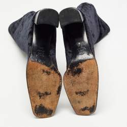 Pre Owned Moschino Black Velvet Calf Length Boots Size 38.5