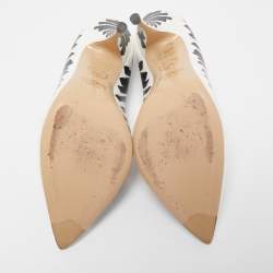 Pre Owned Moschino White/Black Brush Stroke Print Leather Pointed Toe Pumps Size 39