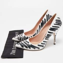 Pre Owned Moschino White/Black Brush Stroke Print Leather Pointed Toe Pumps Size 39
