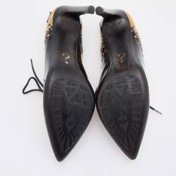 Pre Owned Moschino Multicolor Black/Beige Patent Leather Pointed Toe Lace Up Pumps Size 39