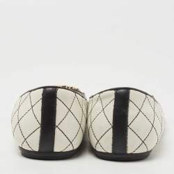 Pre Owned Moschino Black/White Leather Logo Embellished Ballet Flats Size 37 