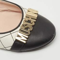 Pre Owned Moschino Black/White Leather Logo Embellished Ballet Flats Size 37 