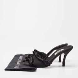 Pre Owned Moschino Black Satin Crystal Embellished Slide Sandals Size 40