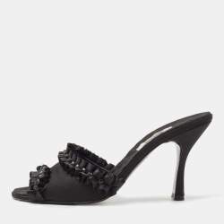 Pre Owned Moschino Black Satin Crystal Embellished Slide Sandals Size 40