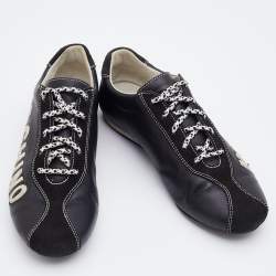 Pre Owned Love Moschino Black/White Faux Leather and Suede Lace Up Sneakers Size 38