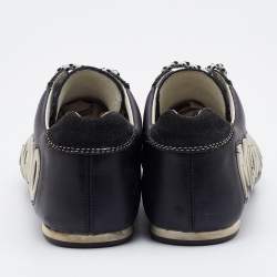 Pre Owned Love Moschino Black/White Faux Leather and Suede Lace Up Sneakers Size 38