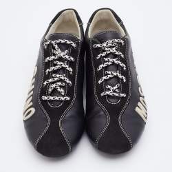 Pre Owned Love Moschino Black/White Faux Leather and Suede Lace Up Sneakers Size 38