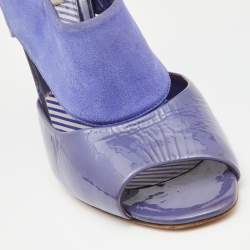 Pre Owned Moschino Blue Suede and Patent Leather Wedge Sandals Size 39