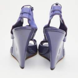 Pre Owned Moschino Blue Suede and Patent Leather Wedge Sandals Size 39