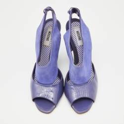 Pre Owned Moschino Blue Suede and Patent Leather Wedge Sandals Size 39