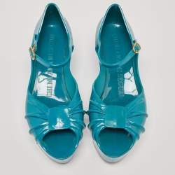 Pre Owned Moschino x Kartell Blue Rubber Jelly Super Bow Wedge Sandals Size 40