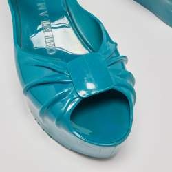 Pre Owned Moschino x Kartell Blue Rubber Jelly Super Bow Wedge Sandals Size 40
