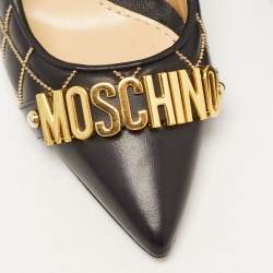 Pre Owned Moschino Black Quilted and Beaded Leather Logo Pumps Size 36
