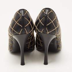 Pre Owned Moschino Black Quilted and Beaded Leather Logo Pumps Size 36