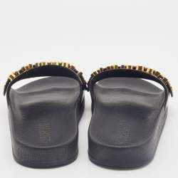 Pre Owned Moschino Black PVC Lettering Pool Slides Size 40
