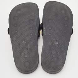 Pre Owned Moschino Black PVC Lettering Pool Slides Size 40