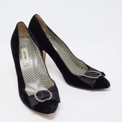 Moschino Black Velvet and Satin Crystal Embellished Bow Pumps Size 41