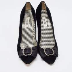 Moschino Black Velvet and Satin Crystal Embellished Bow Pumps Size 41