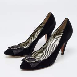 Moschino Black Velvet and Satin Crystal Embellished Bow Pumps Size 41