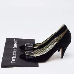 Moschino Black Velvet and Satin Crystal Embellished Bow Pumps Size 41