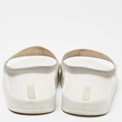 Pre Owned Moschino White Rubber Logo Flat Slides Size 37