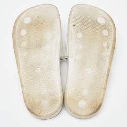 Pre Owned Moschino White Rubber Logo Flat Slides Size 37