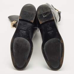 Pre Owned Moschino Black Leather Logo Knee Length Boots Size 39