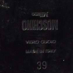 Pre Owned Moschino Black Leather Logo Knee Length Boots Size 39