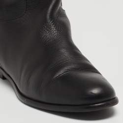Pre Owned Moschino Black Leather Logo Knee Length Boots Size 37.5