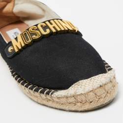 Pre Owned Moschino Black Canvas Logo Espadrille Flats Size 37