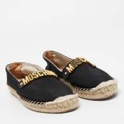 Pre Owned Moschino Black Canvas Logo Espadrille Flats Size 37