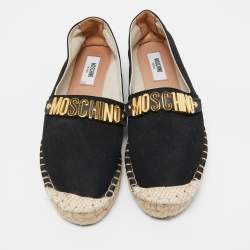 Pre Owned Moschino Black Canvas Logo Espadrille Flats Size 37