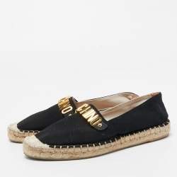 Pre Owned Moschino Black Canvas Logo Espadrille Flats Size 37