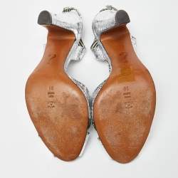 Pre Owned Moschino Silver Crinkled Leather Slingback Sandals Size 38