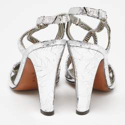 Pre Owned Moschino Silver Crinkled Leather Slingback Sandals Size 38