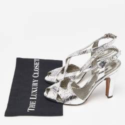 Pre Owned Moschino Silver Crinkled Leather Slingback Sandals Size 38