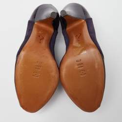 Pre Owned Moschino Purple Suede and Textured Leather Lace Up Peep Toe Ankle Booties Size 37.5