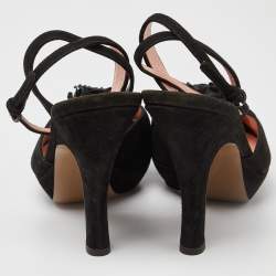 Pre Owned Moschino Black Suede Flower Applique Ankle Strap Sandals Size 38