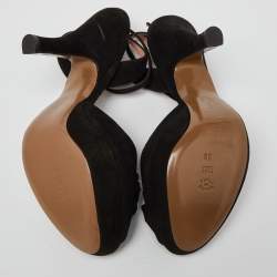 Pre Owned Moschino Black Suede Flower Applique Ankle Strap Sandals Size 38