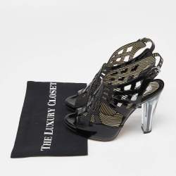 Pre Owned Moschino Black Patent Leather Caged Slingback Sandals Size 38