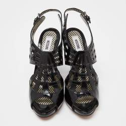 Pre Owned Moschino Black Patent Leather Caged Slingback Sandals Size 38