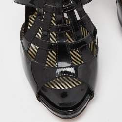 Pre Owned Moschino Black Patent Leather Caged Slingback Sandals Size 38