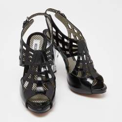 Pre Owned Moschino Black Patent Leather Caged Slingback Sandals Size 38