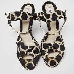 Moschino Black/White Printed Canvas Ankle Strap Sandals Size 38 