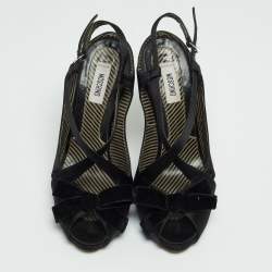 Pre Owned Moschino Black Satin and Velvet Bow Slingback Sandals Size 38.5