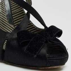 Pre Owned Moschino Black Satin and Velvet Bow Slingback Sandals Size 38.5