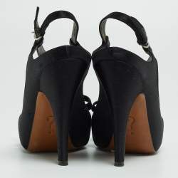 Pre Owned Moschino Black Satin and Velvet Bow Slingback Sandals Size 38.5