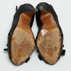 Pre Owned Moschino Black Satin and Velvet Bow Slingback Sandals Size 38.5