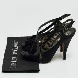 Pre Owned Moschino Black Satin and Velvet Bow Slingback Sandals Size 38.5