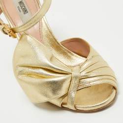 Pre Owned Moschino Metallic Gold Leather Slingback Open Toe Sandals Size 36